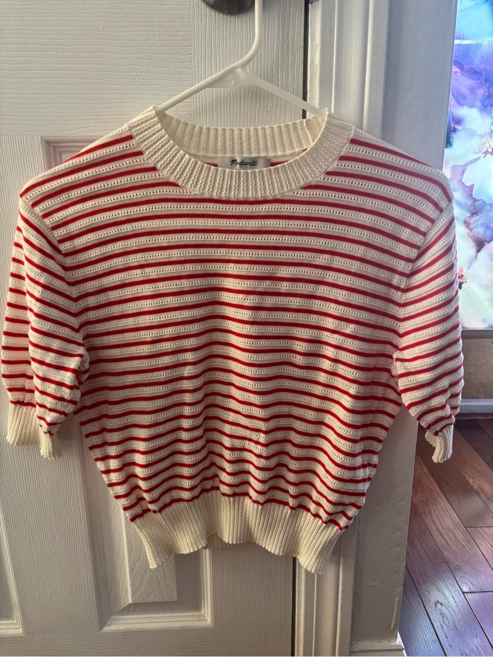 Madewell Red and Cream Striped Short-Sleeve Sweater